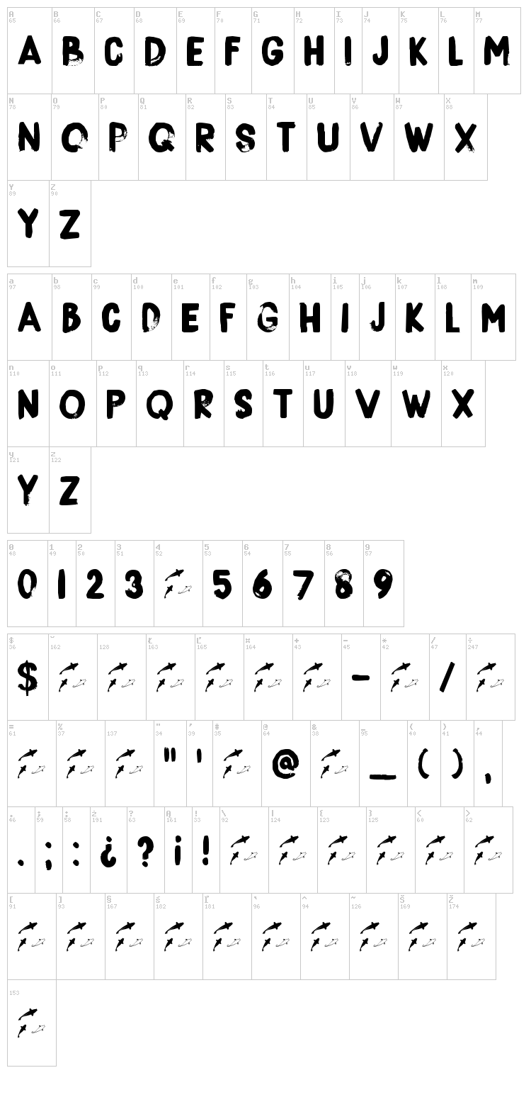 DK Boris Brush font map